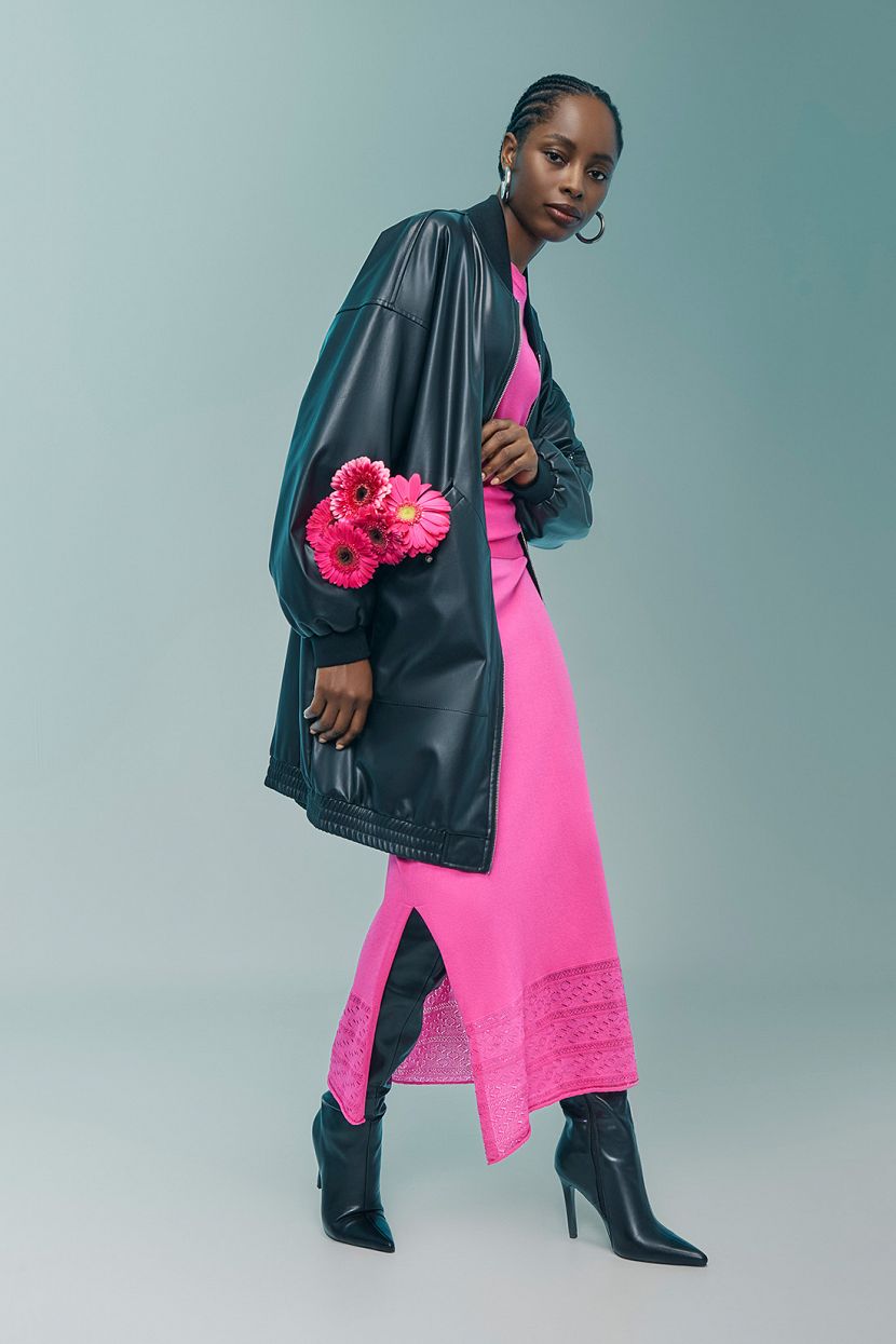 Удлиненная куртка из искусственной кожи L черный 4829₽