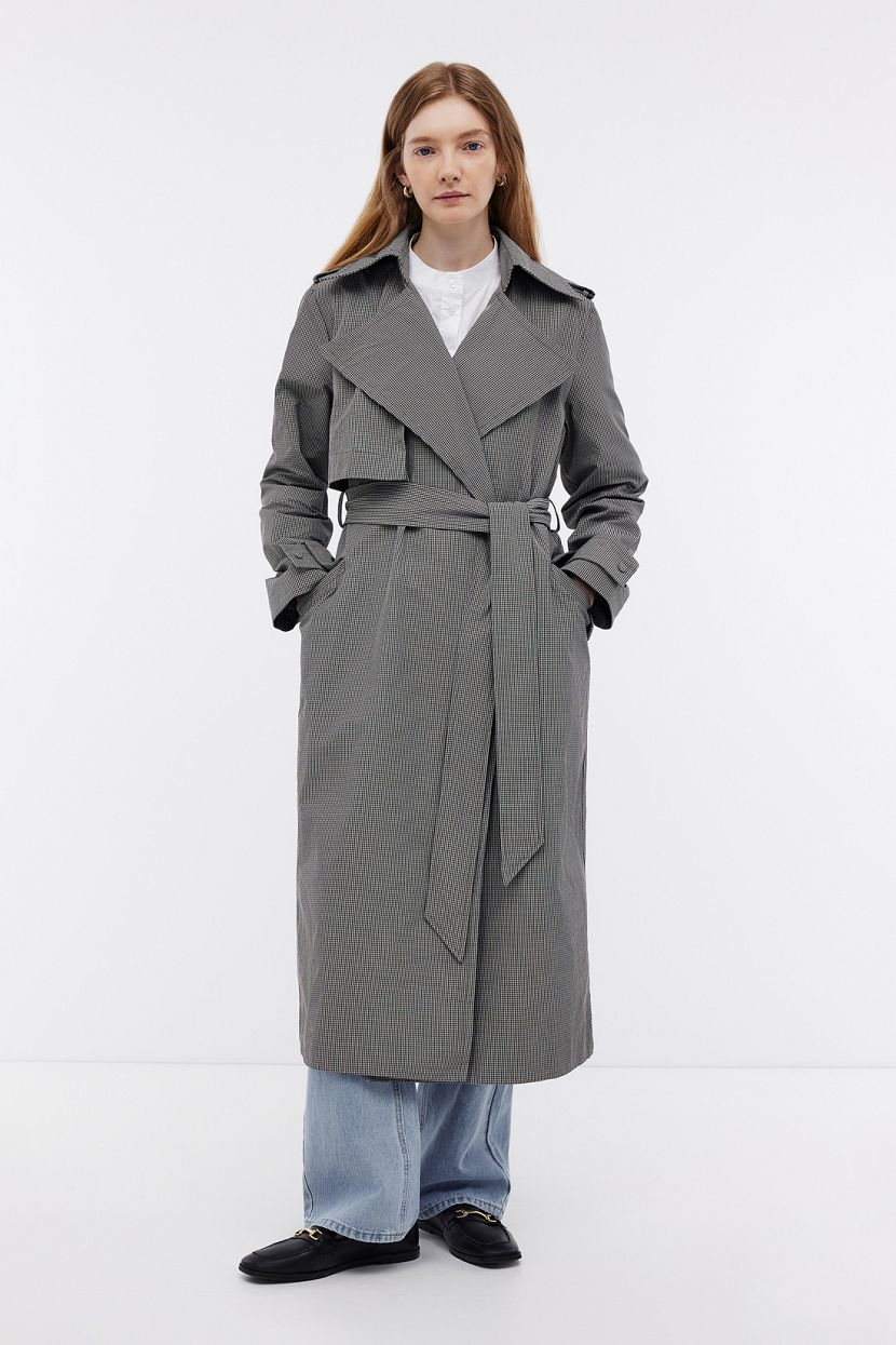 Тренч удлиненный свободного кроя в клетку 9699₽