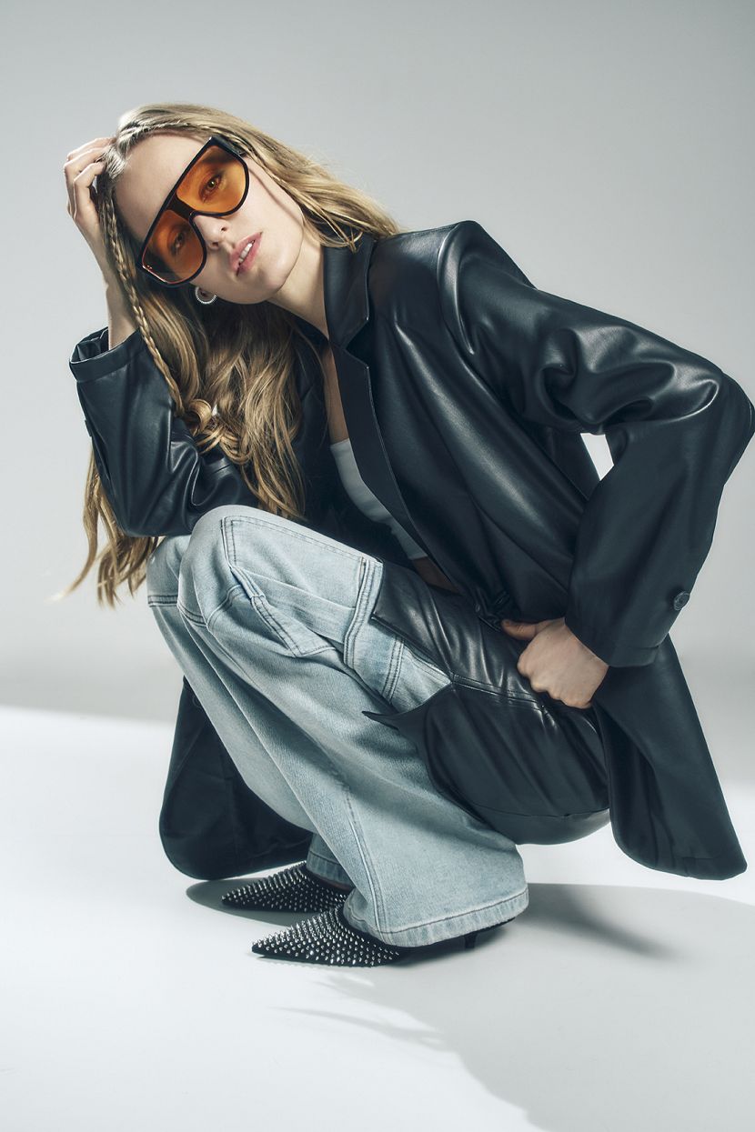 Жакет прямого кроя из мягкой искусственной кожи