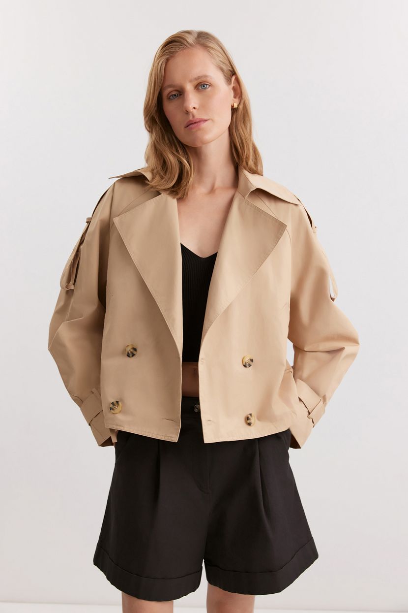 Двубортная ветровка из атласной ткани L бежевый 6999₽