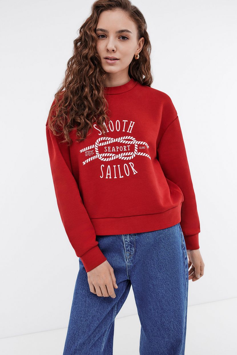 Свитшот из хлопкового футера с принтом XXL красный 1919₽