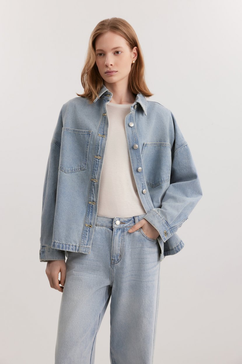 Джинсовая куртка рубашечного кроя L голубой 8799₽