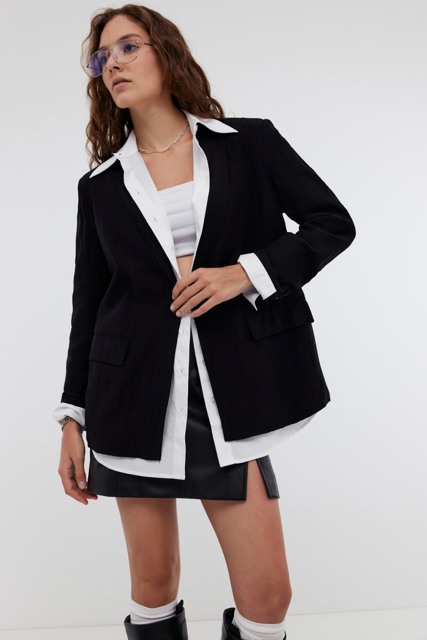 Однобортный прямой жакет на пуговицах L черный 2969₽