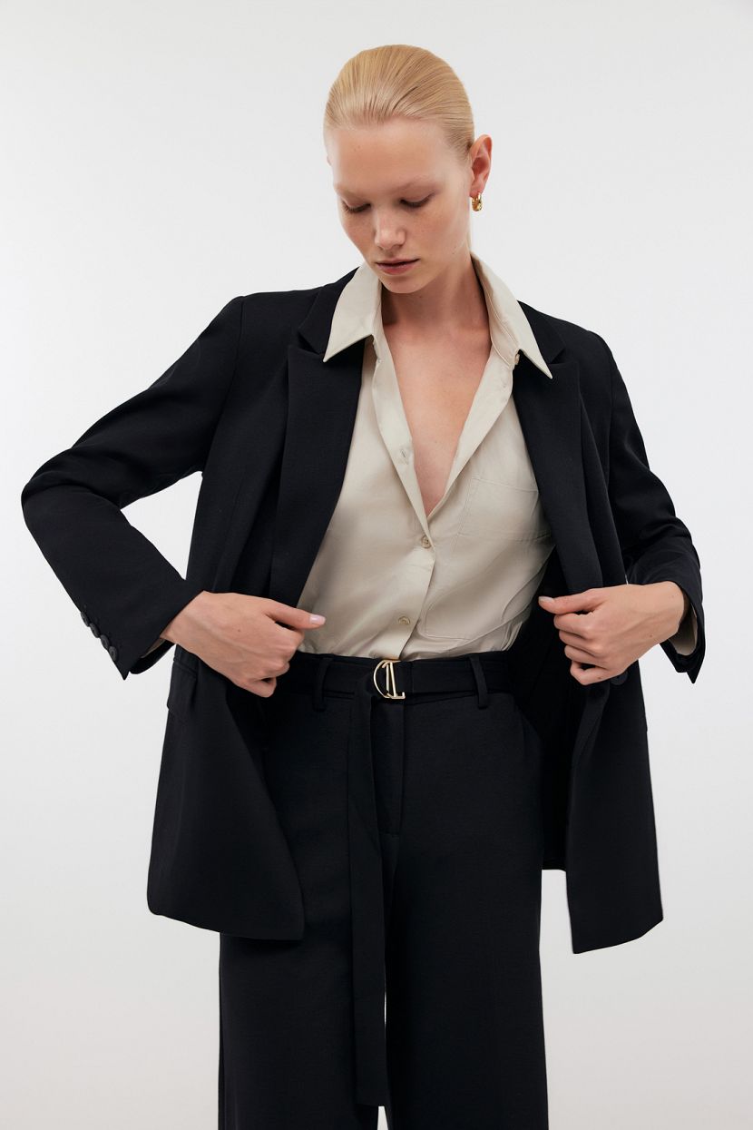 Двубортный жакет из костюмной ткани L черный 6499₽