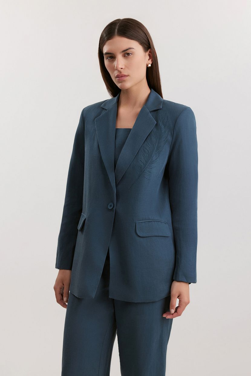 Жакет из вискозы и льна L зеленый 3847₽