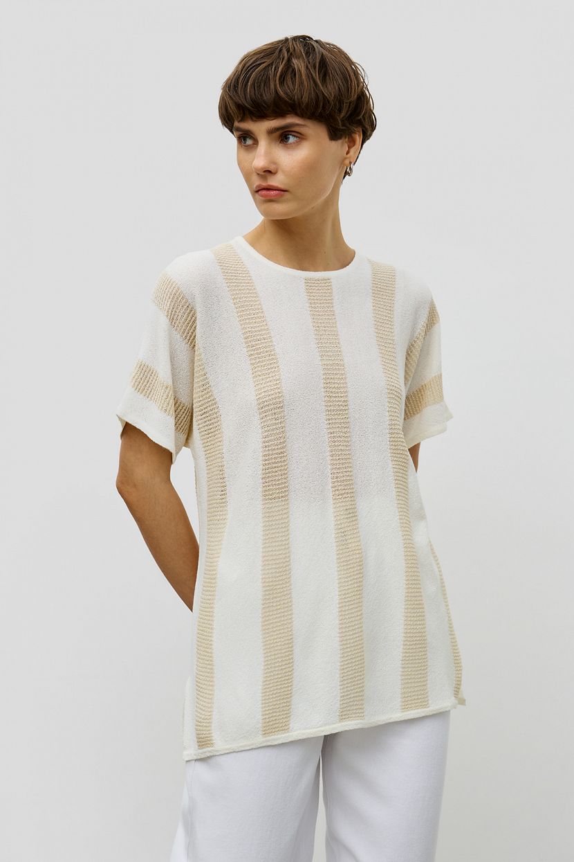 Удлиненный джемпер с ажурными полосами L белый 999₽