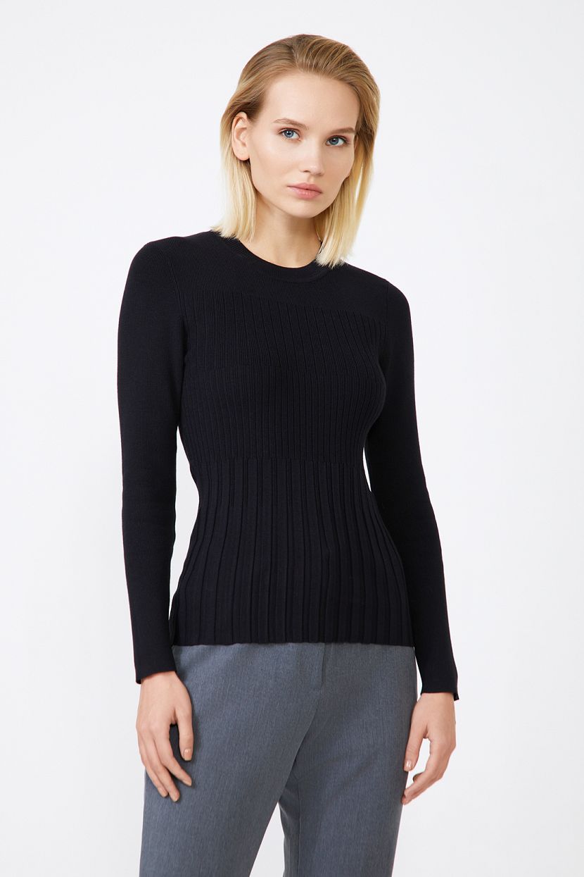 Джемпер из трикотажа в рубчик с узором L черный 1979₽