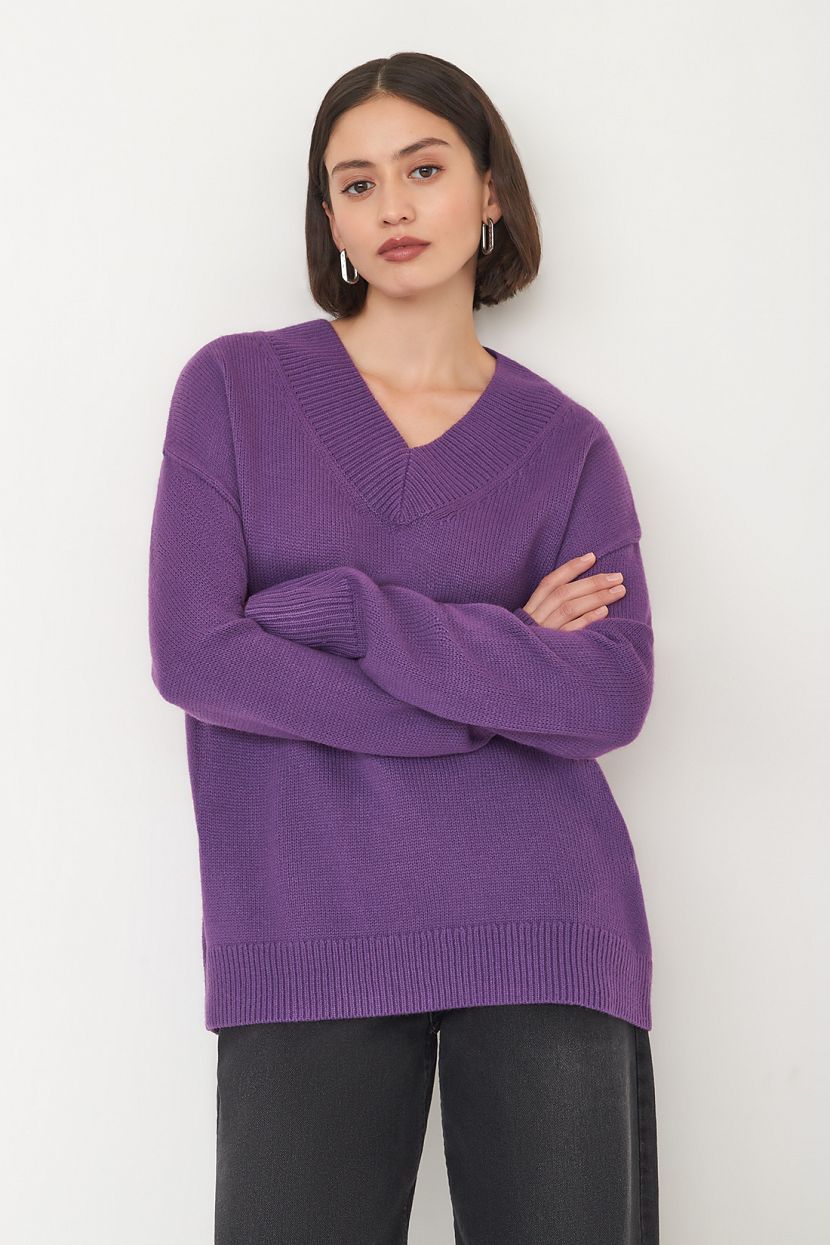Шерстяной пуловер-оверсайз, XS, фиолетовый