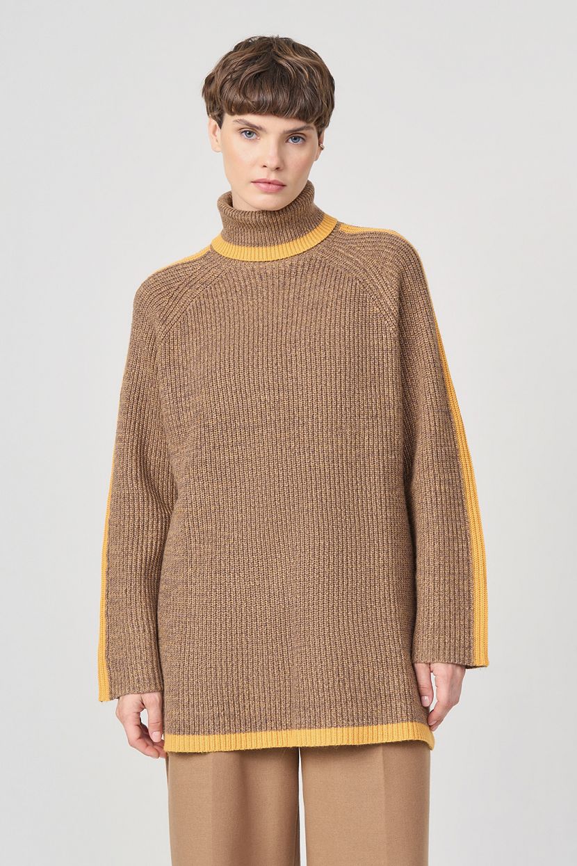 Длинный свитер с ангорой, XS, коричневый