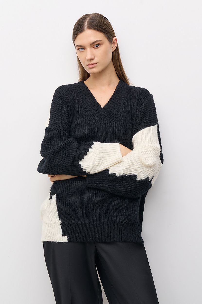 Пуловер-оверсайз с мохером, XS, BLACK-CANNOLI