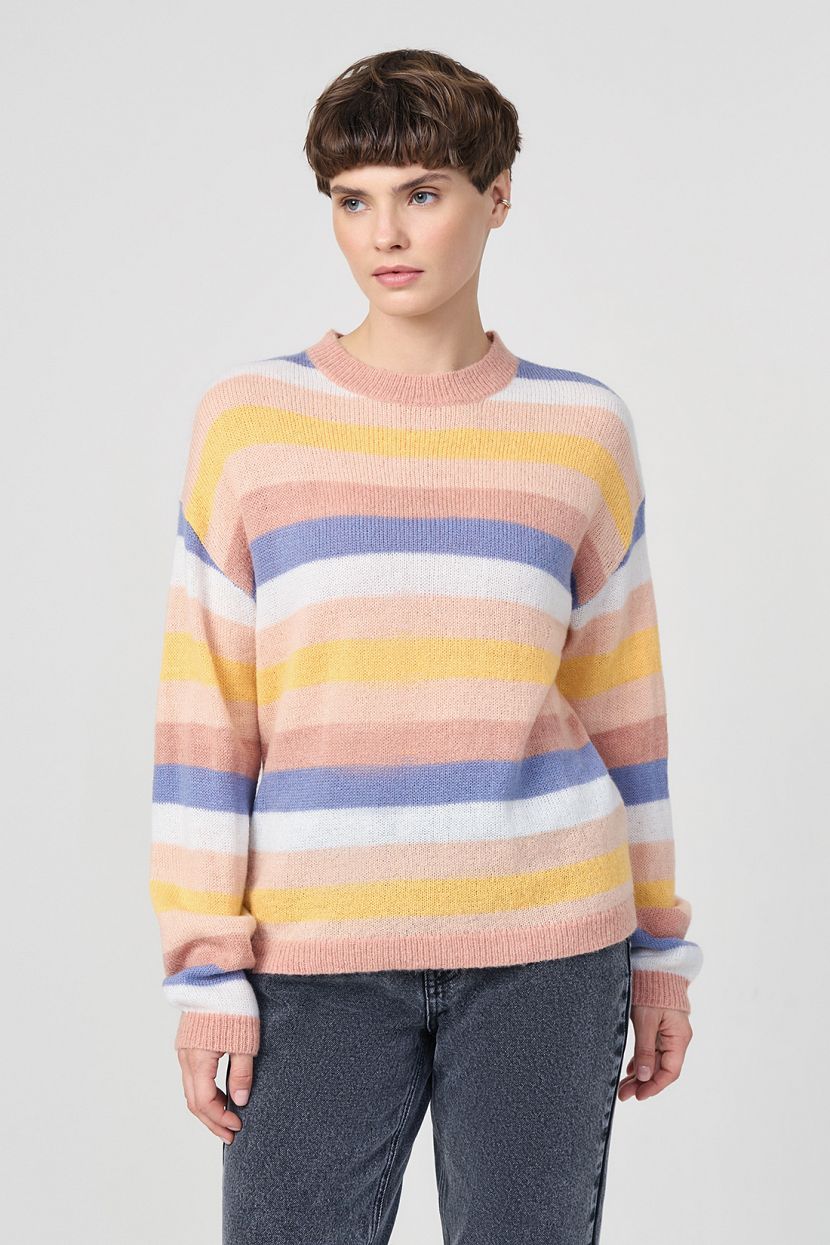 Джемпер в полоску с пряжей альпака XS серый 2039₽