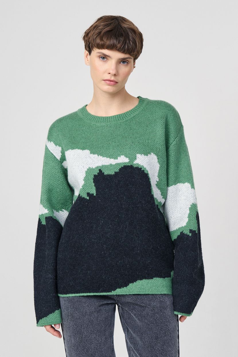 Жаккардовый джемпер с шерстью L зеленый 2309₽