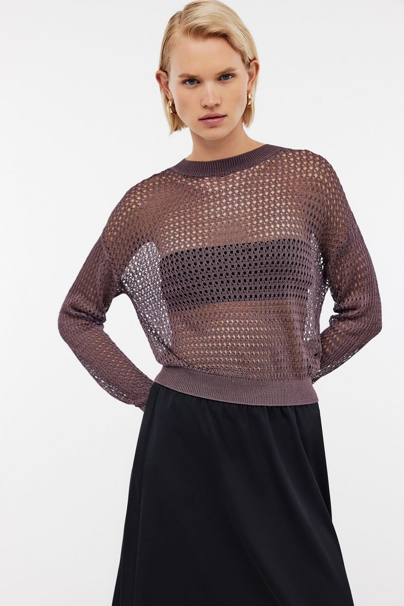 Ажурный джемпер из вискозы L коричневый 5299₽