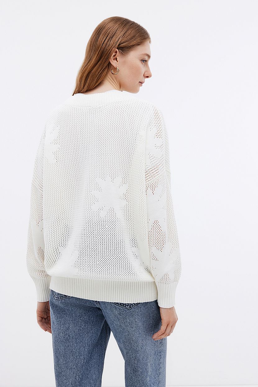 Пуловер с ажурным узором (арт. BAON B1324037), размер XXL, цвет белый Пуловер с ажурным узором (арт. BAON B1324037) - фото 3