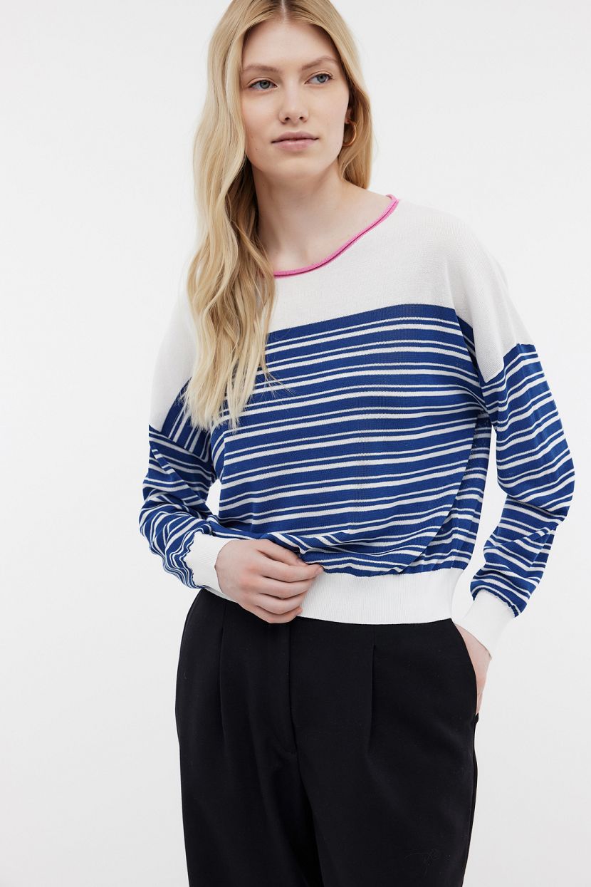 Джемпер свободного силуэта в полоску L белый 1589₽