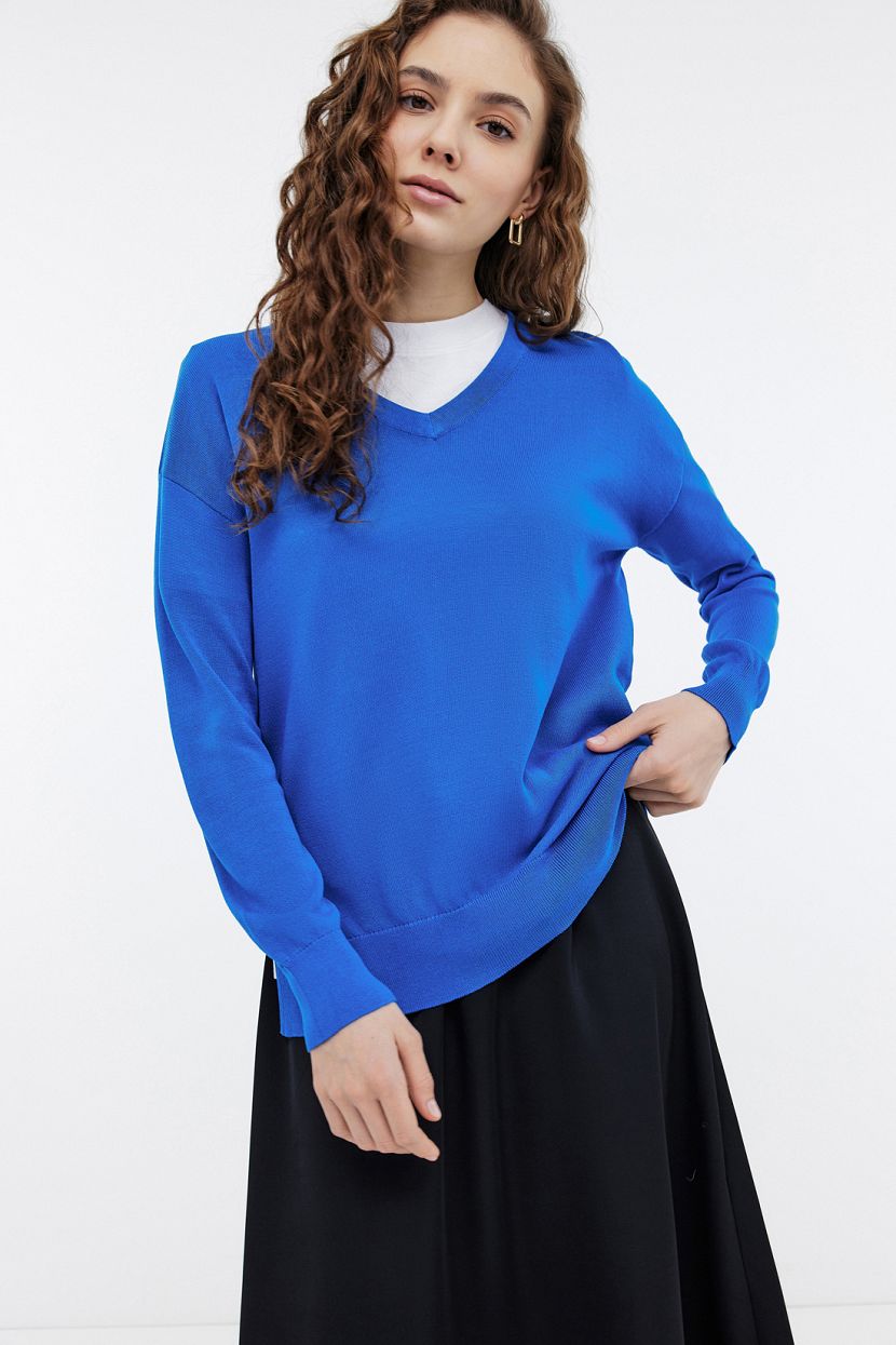 Базовый пуловер с длинным рукавом, XXL, голубой