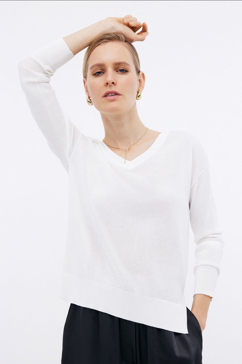 Базовый пуловер с длинным рукавом, XXL, белый