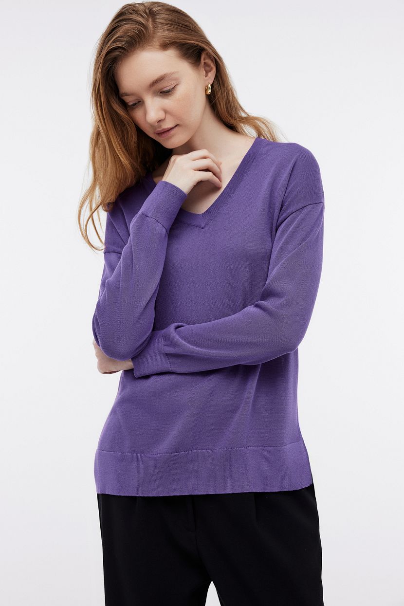 Базовый пуловер с длинным рукавом, XXL, фиолетовый
