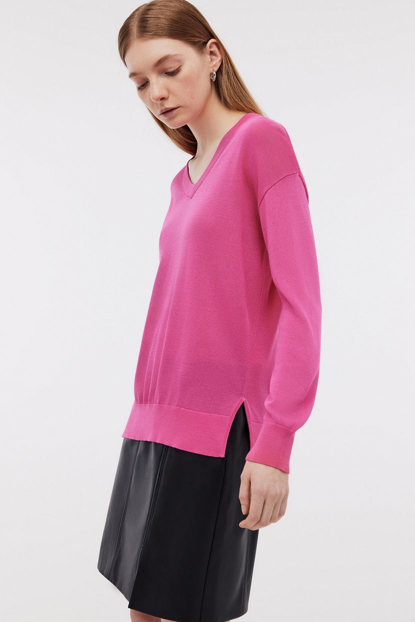 Базовый пуловер с длинным рукавом, M, розовый