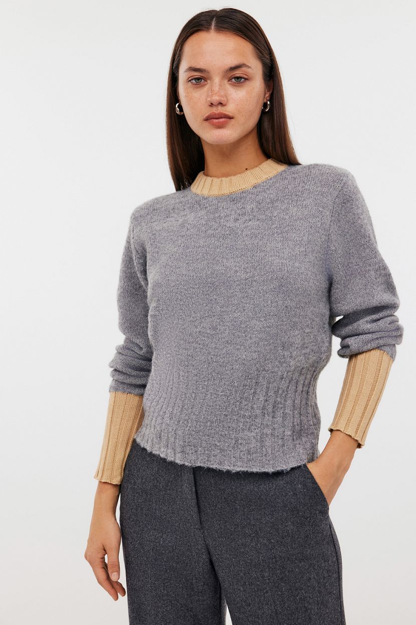 Джемпер из толстой пряжи с шерстью L серый 3109₽