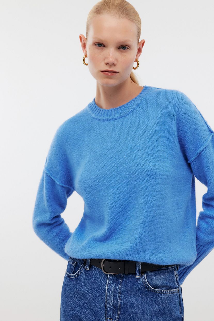 Джемпер из смесовой хлопковой пряжи L голубой 3700₽