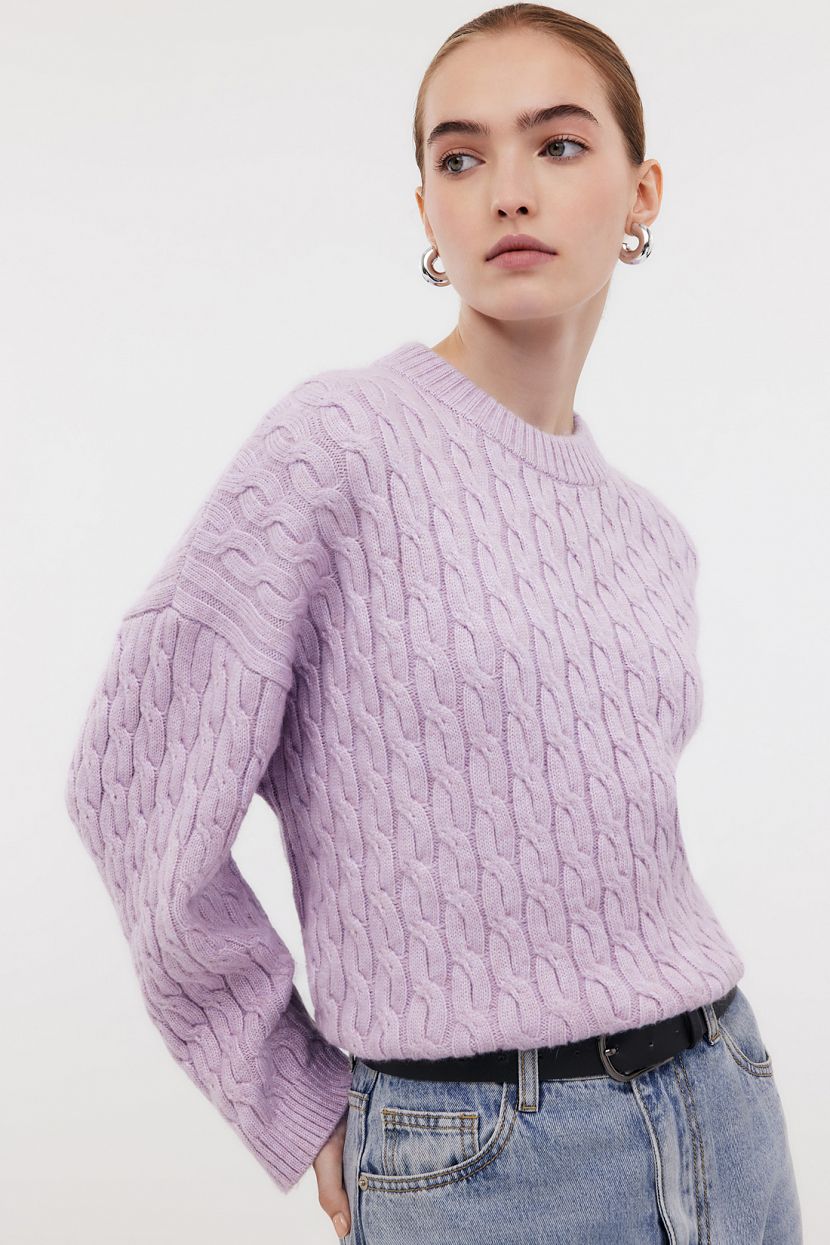 Джемпер из смесовой пряжи с узором-косы L сиреневый 3199₽