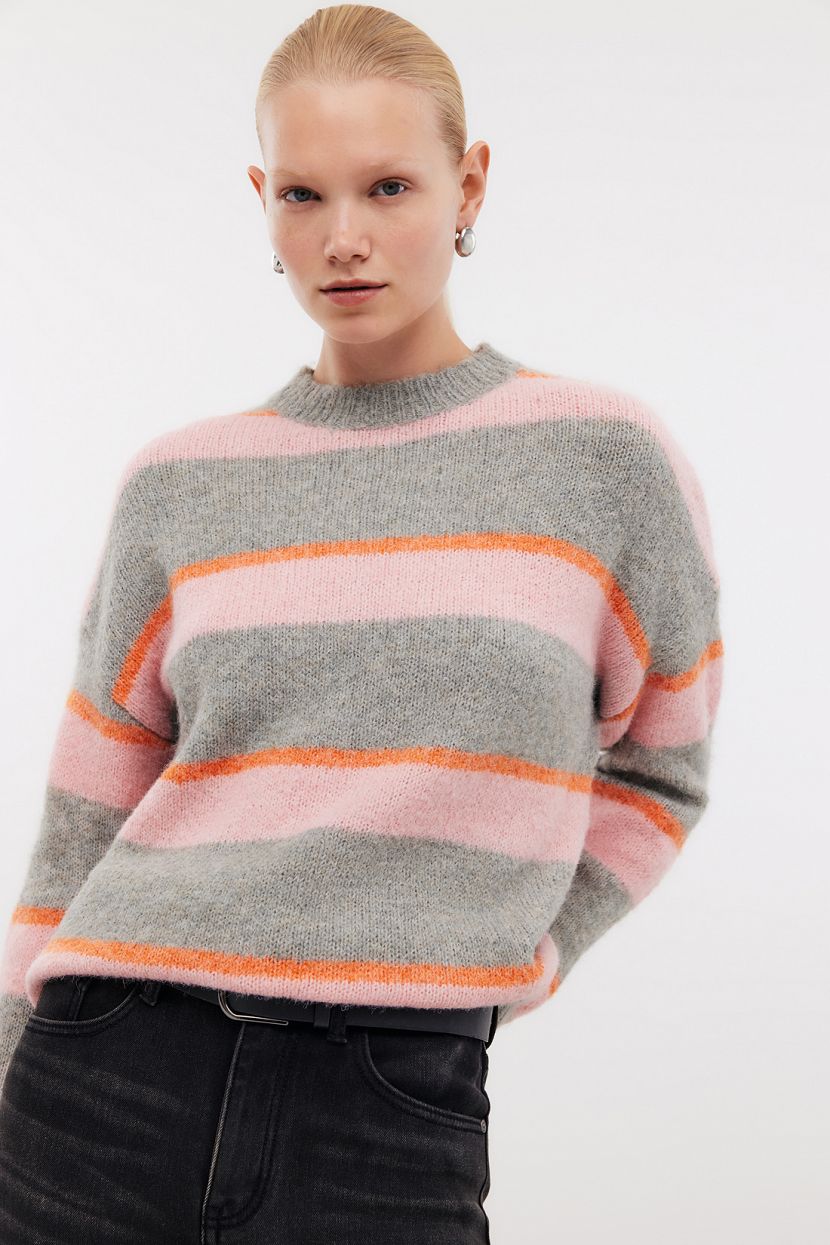 Джемпер из пряжи с шерстью в полоску L розовый 2799₽