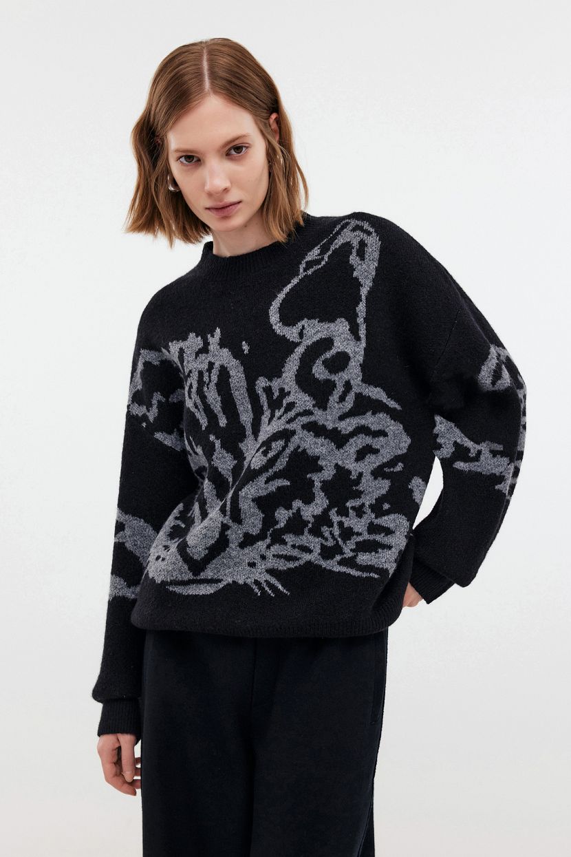 Джемпер из мохера и шерсти с узором L черный 4851₽