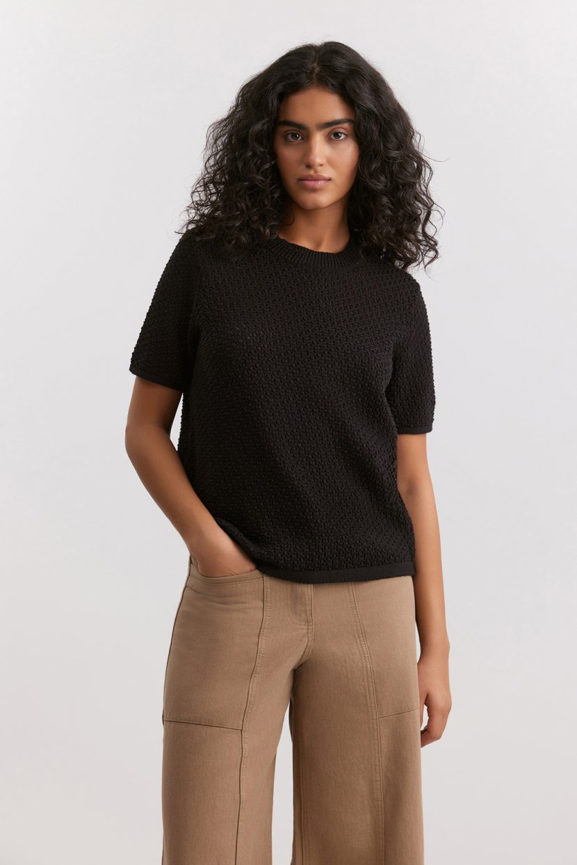 Ажурный джемпер из 100 хлопковой пряжи L черный 8399₽