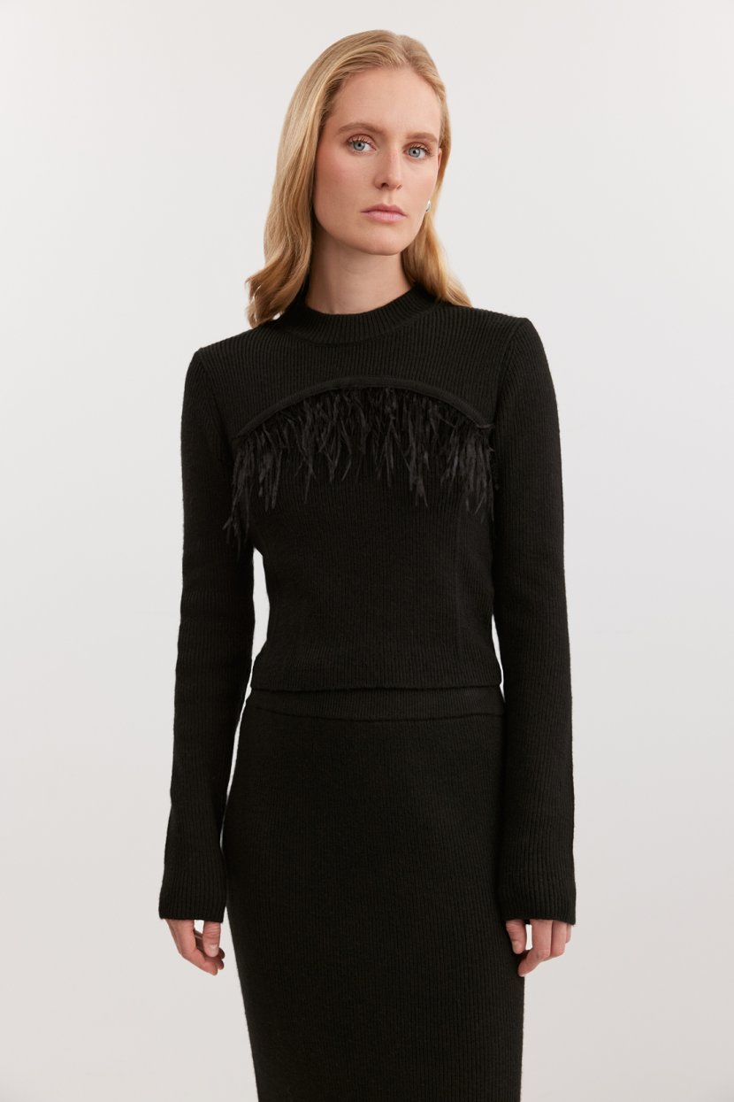 Полуприталенный джемпер с перьями 3599₽