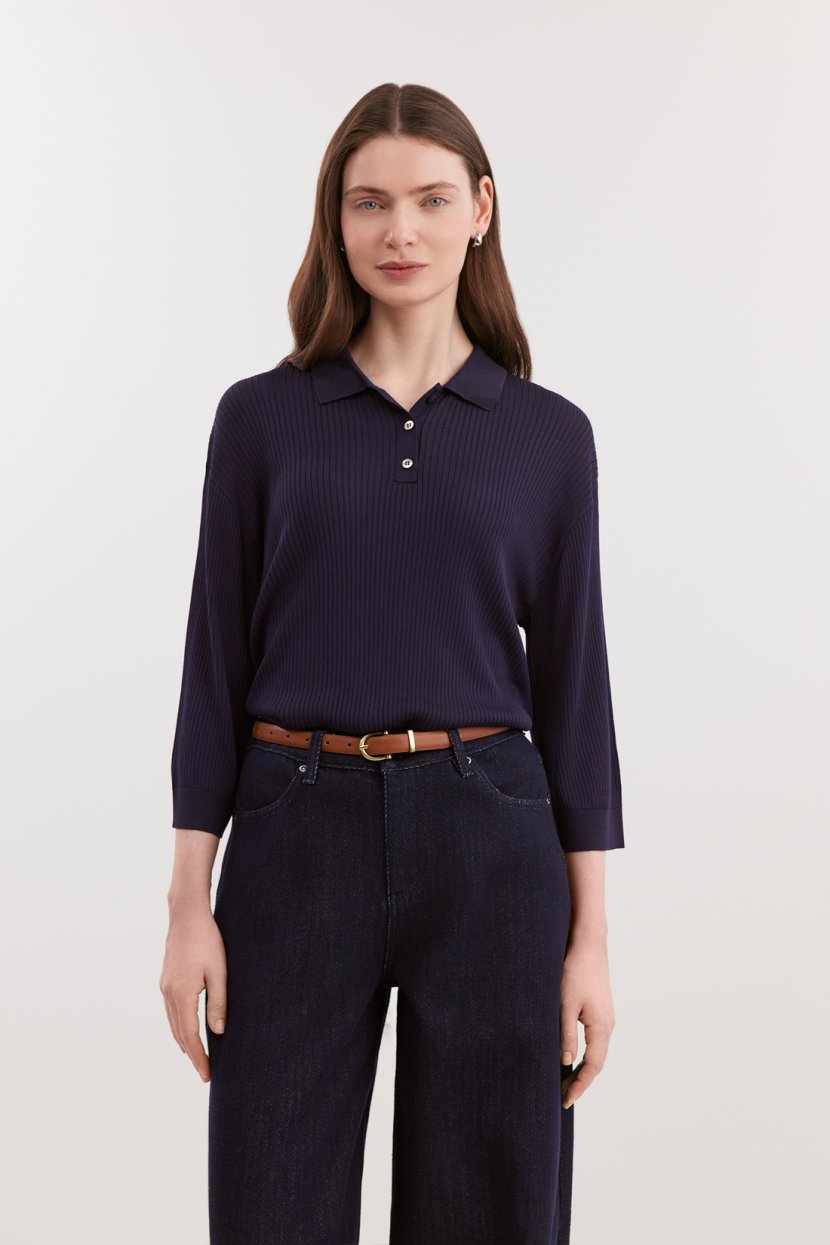 Ажурный джемпер-поло с шелком и лиоцеллом