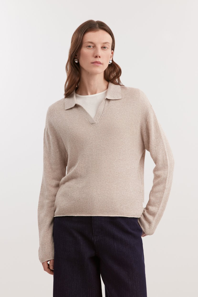 Джемпер-поло из льна и вискозы