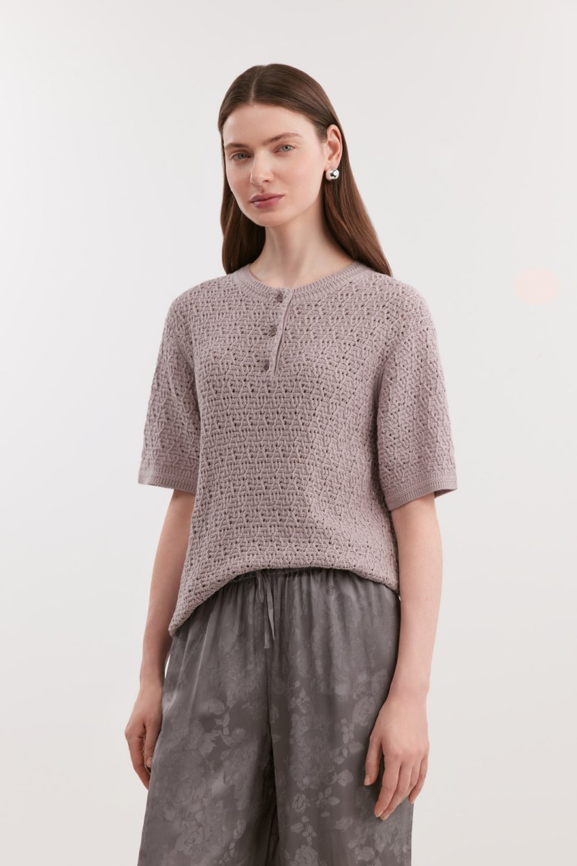 Ажурный джемпер-хенли из хлопка