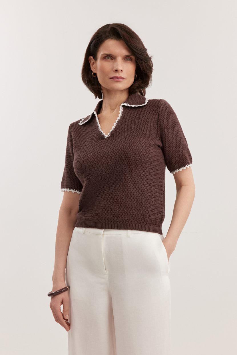 Хлопковый джемпер с ажурным воротником 5599₽