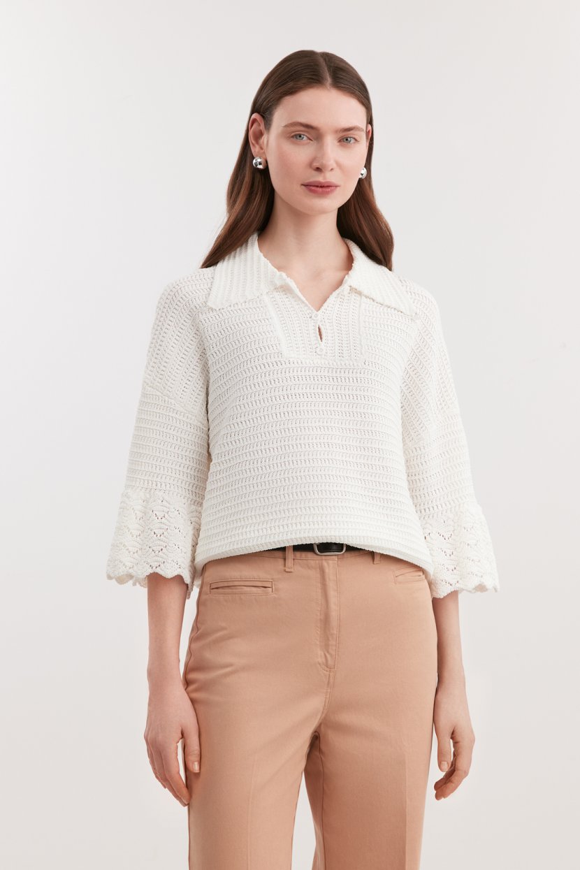 Хлопковый джемпер-поло с отложным воротником