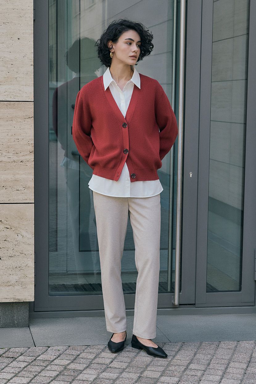 Кардиган на пуговицах S красный 1709₽