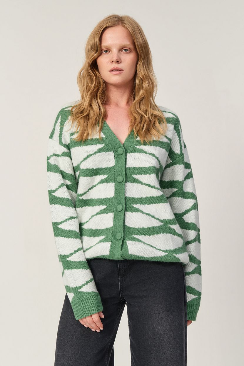 Кардиган с жаккардовым узором XS зеленый 2489₽