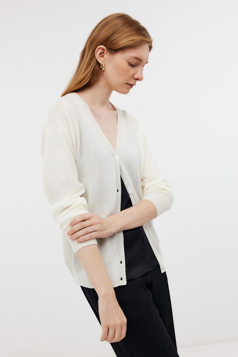 Кардиган из шерсти с V-образом, L, белый