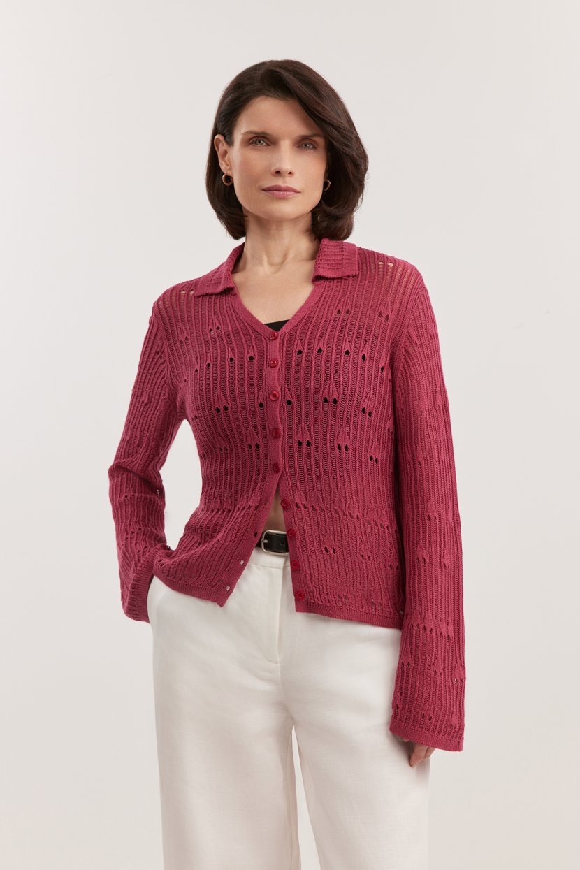 Ажурный кардиган из вискозы с отложным воротником 7699₽