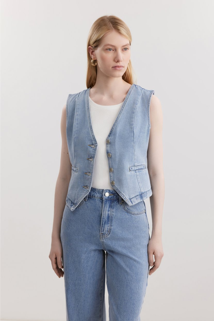 Джинсовый жилет из хлопка и вискозы XXL голубой 6599₽