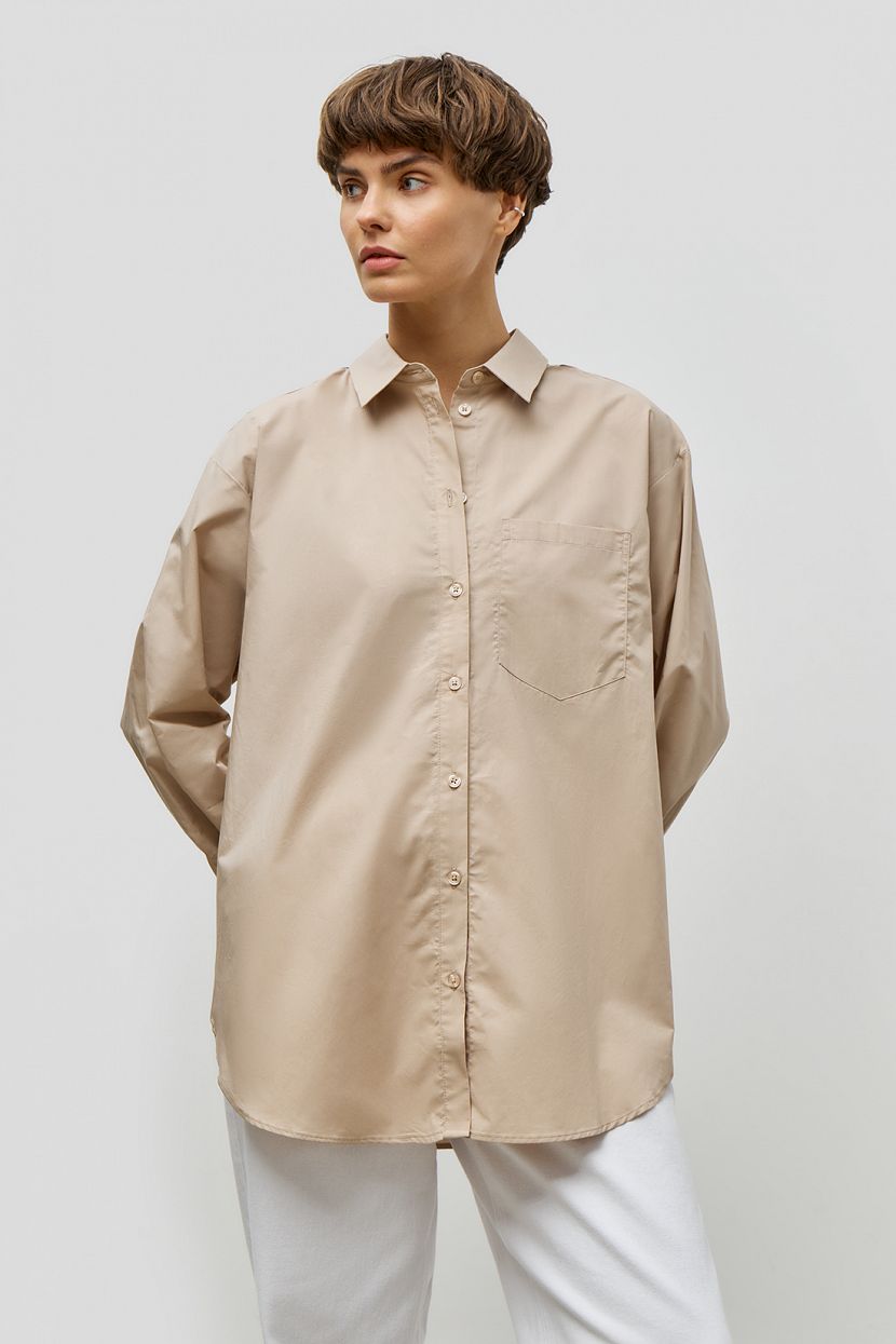 Удлиненная однотонная блузка прямого кроя, XXL, бежевый