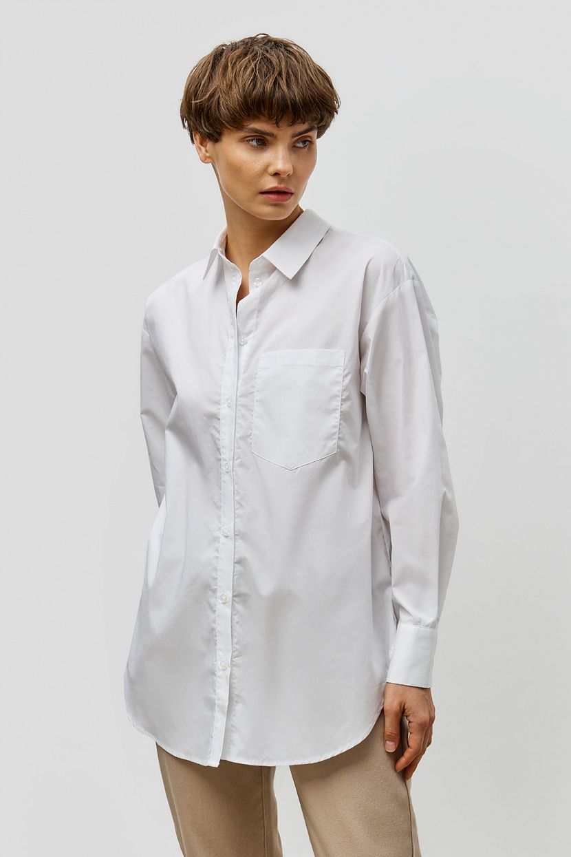 Удлиненная однотонная блузка прямого кроя, XXL, белый