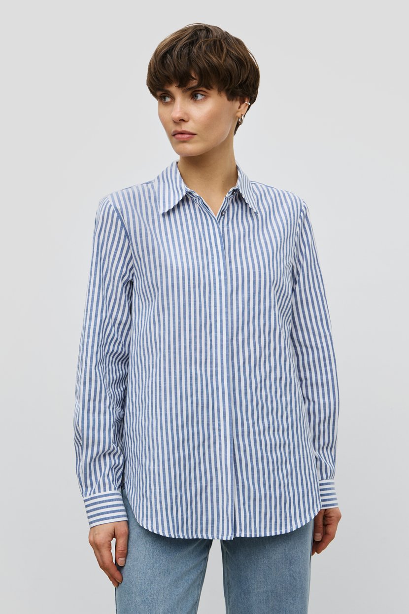 Хлопковая блузка свободного кроя в полоску 6199₽