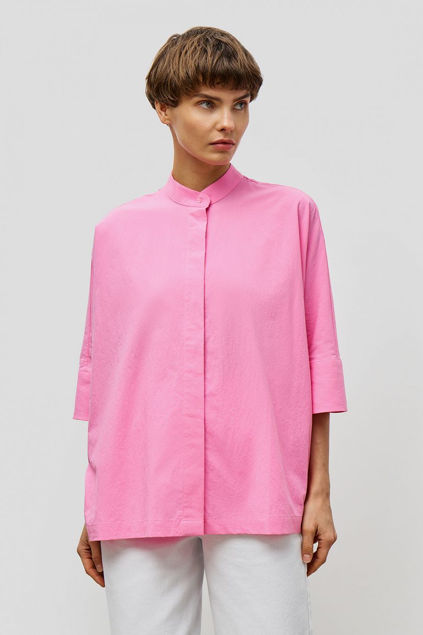 Хлопковая оверсайз блузка-кимоно, L, розовый