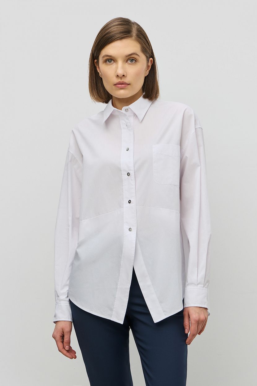 Хлопковая удлиненная блузка оверсайз, S, белый