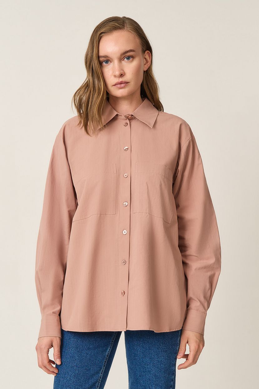 Рубашка с накладными карманами, XS, розовый