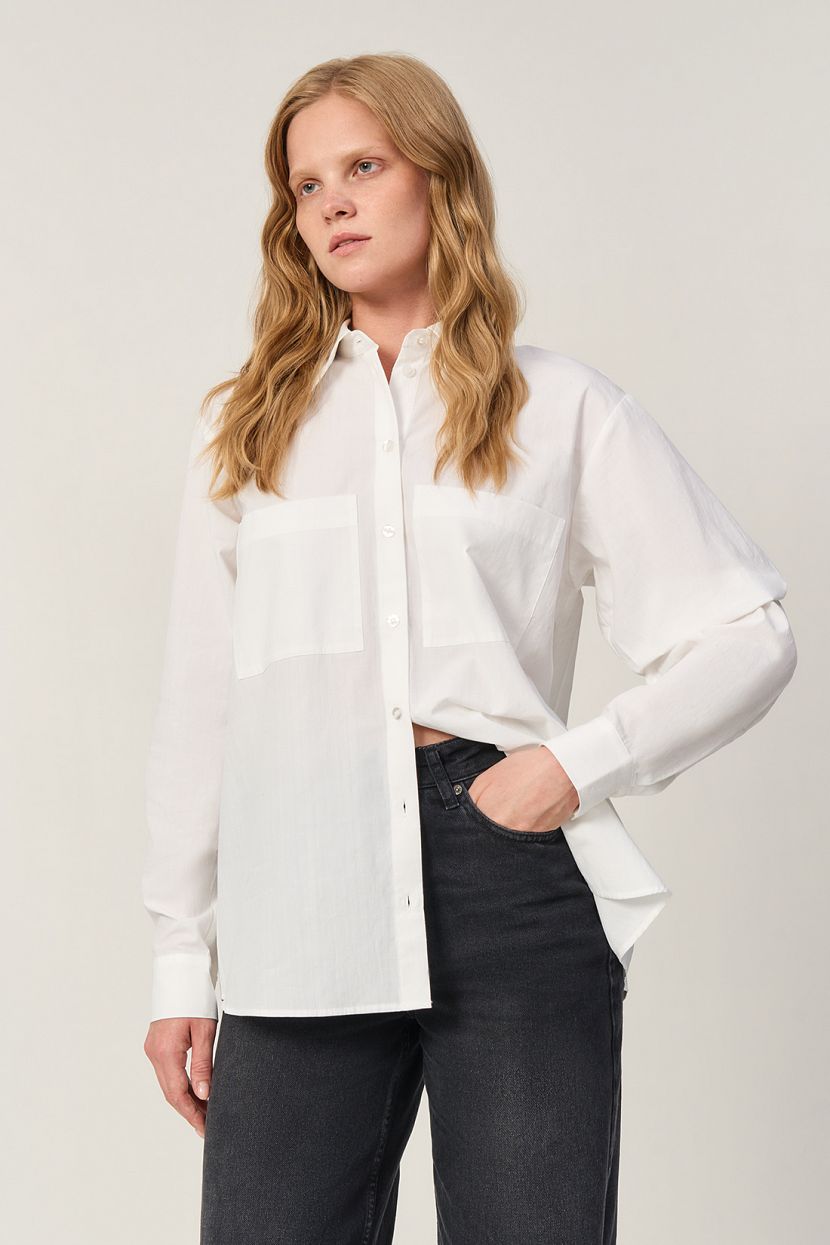 Рубашка с накладными карманами, XL, белый