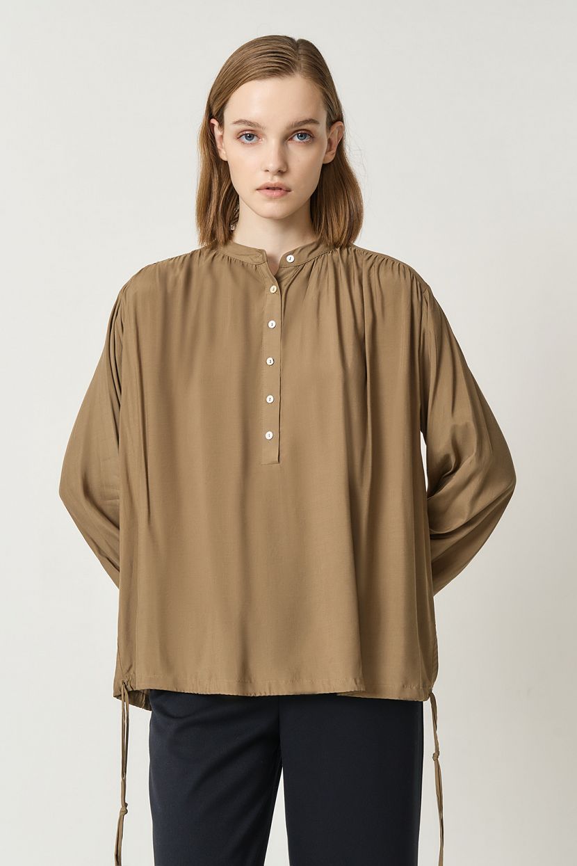 Блузка со сборками из вискозы, XXL, коричневый