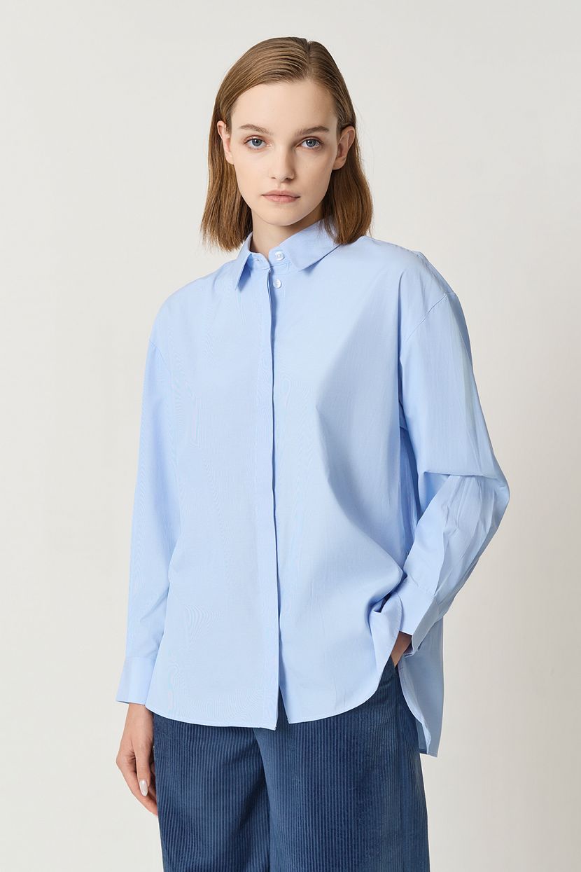 Рубашка с декоративными люверсами, XS, голубой