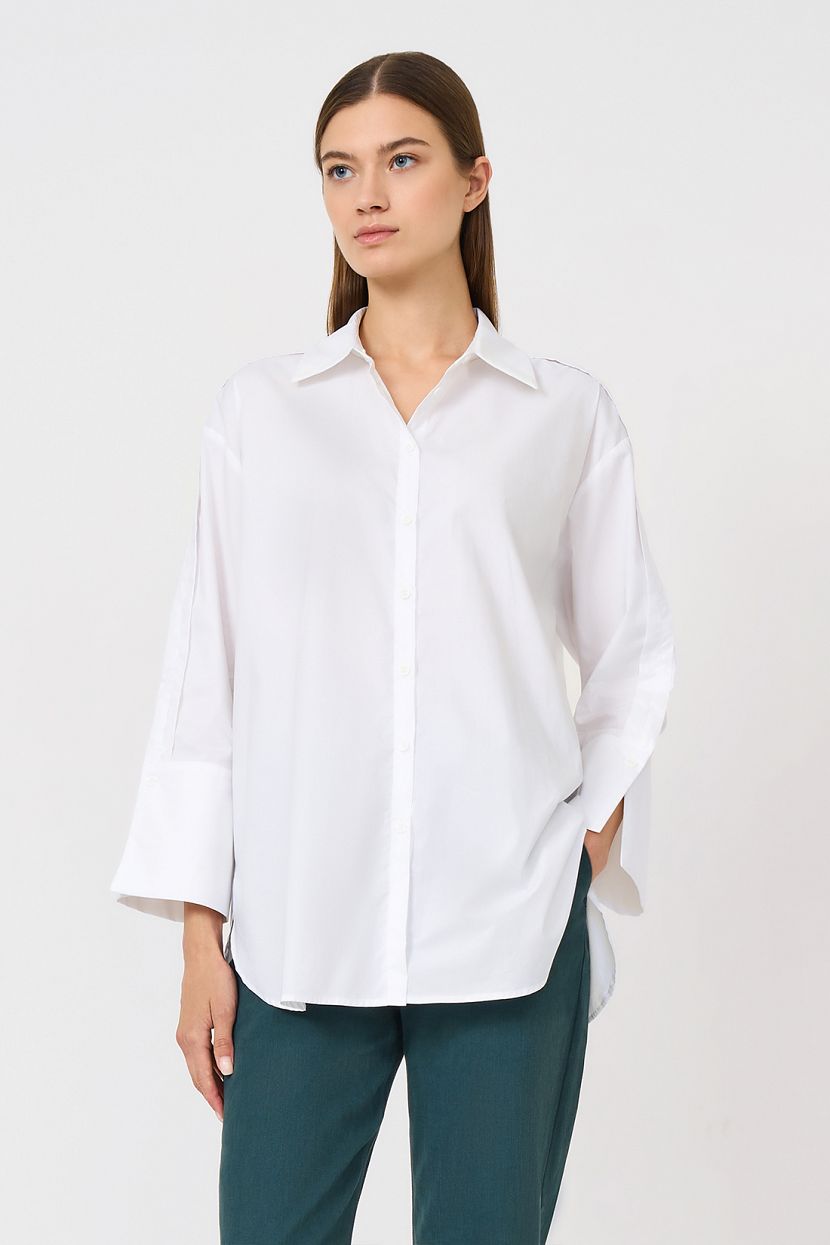 Рубашка со складками вдоль рукавов (арт. baon B1723512), размер S, цвет белый